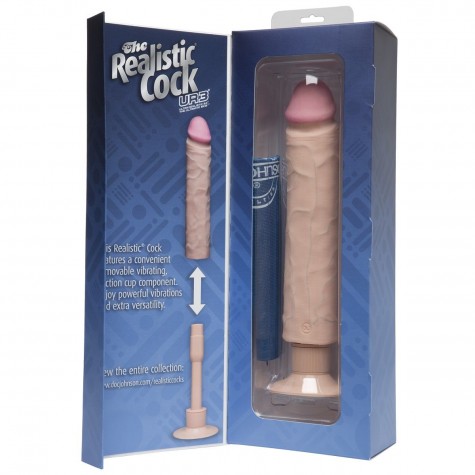 Телесный вибратор-реалистик The Realistic Cock ULTRASKYN Without Balls Vibrating 10” - 29,2 см.